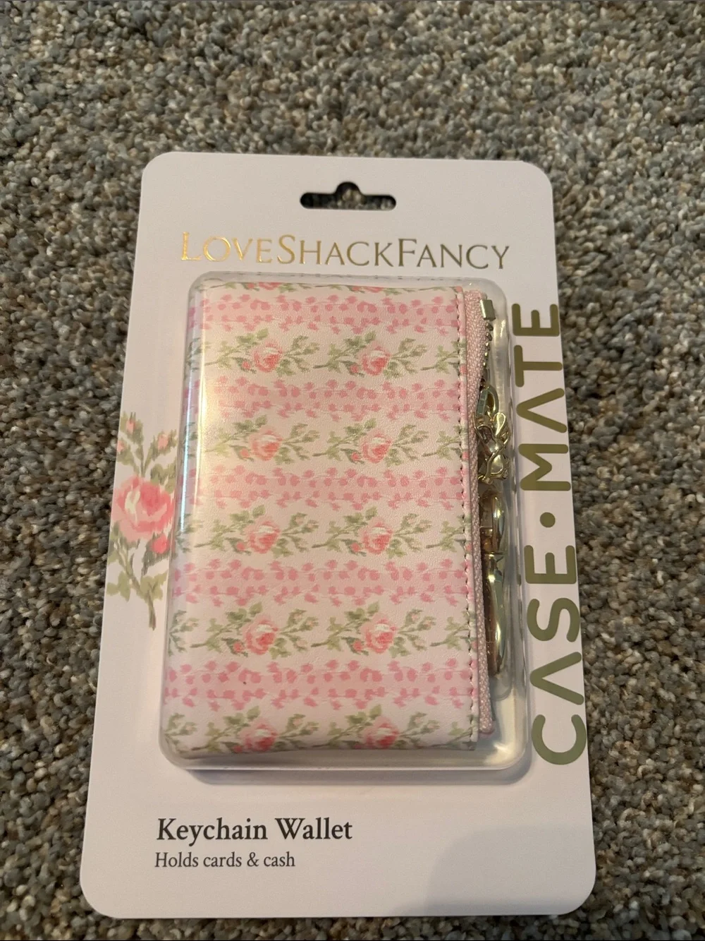 Pink Floral Zip Pouch Keychain wallet